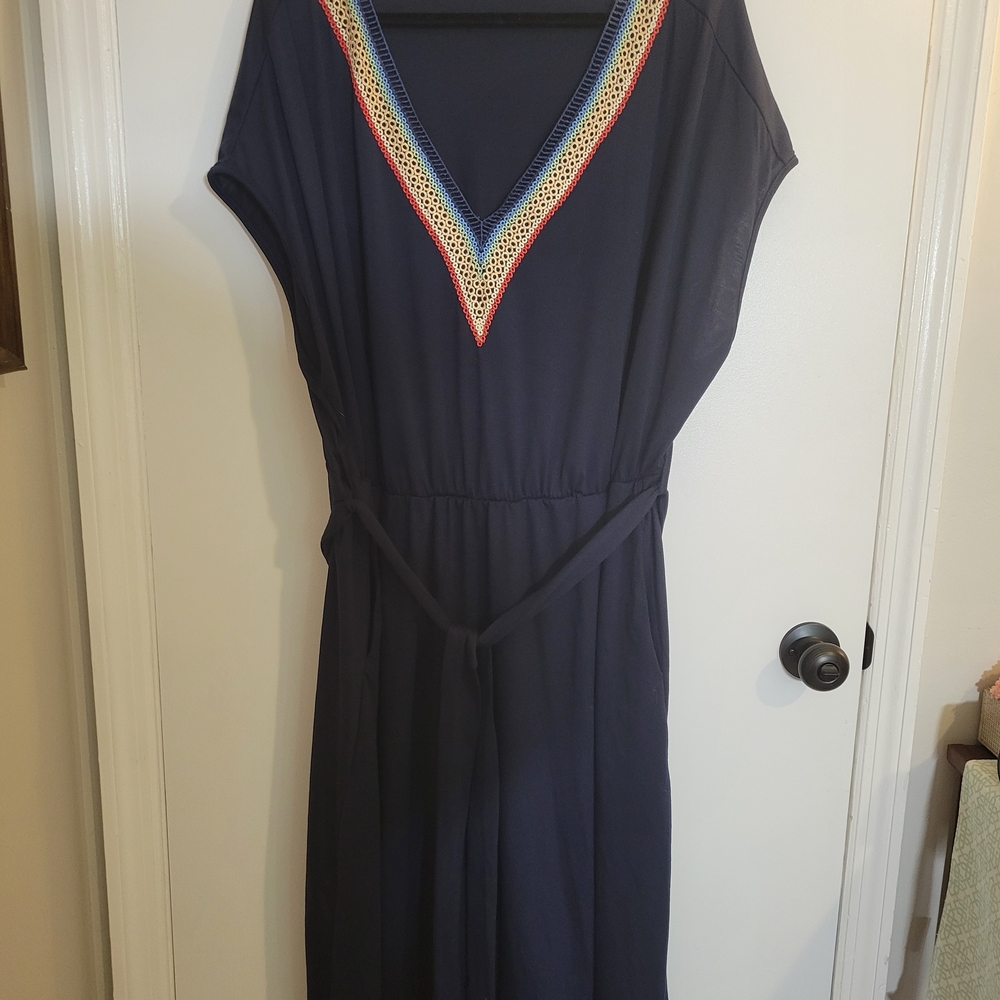 BloomChic Navy Maxi Dress with Colorful V-Neck 22/24